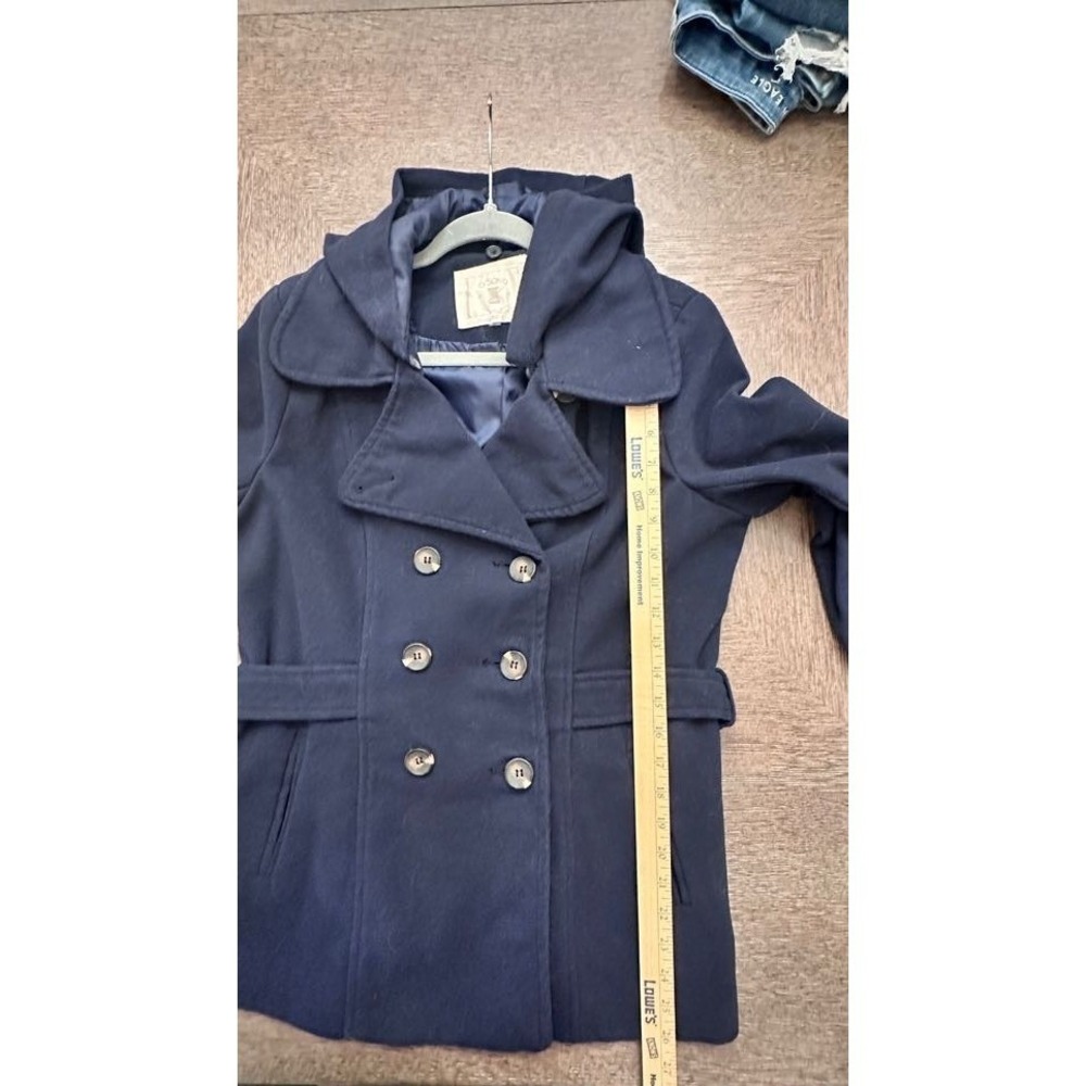 Ci Sono Womens Navy Blue Hooded Pea Coat Double Breasted Jacket CT6013 Size L - Picture 5 of 9